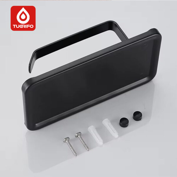 Portarrollos con bandeja superior para baño, aluminio acabado negro mate  Colocación con tornillos o adhesivo - Imagen 5